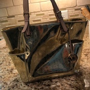 Michael Kors Gold Mongram large shoulder bag